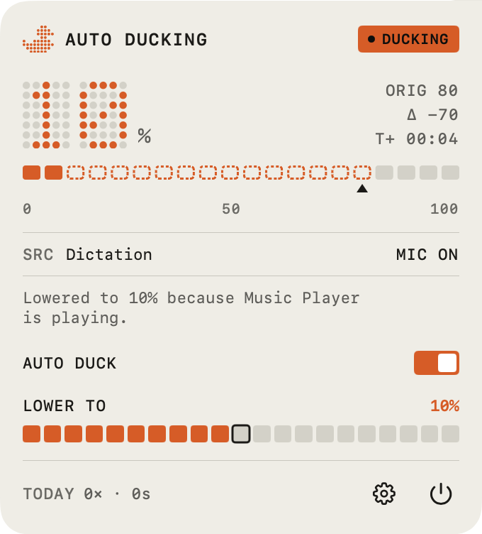 Mac mic ducking that lowers background audio while you speak.