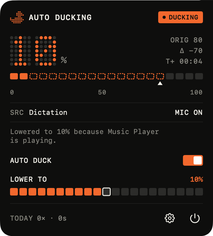 Mac mic ducking that lowers background audio while you speak.
