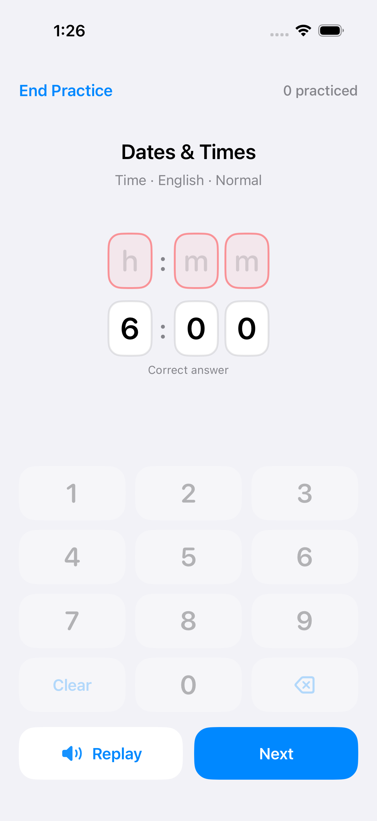 Practice Dates and Times in English — Replay or show the answer when needed, then move to another short fictional example.