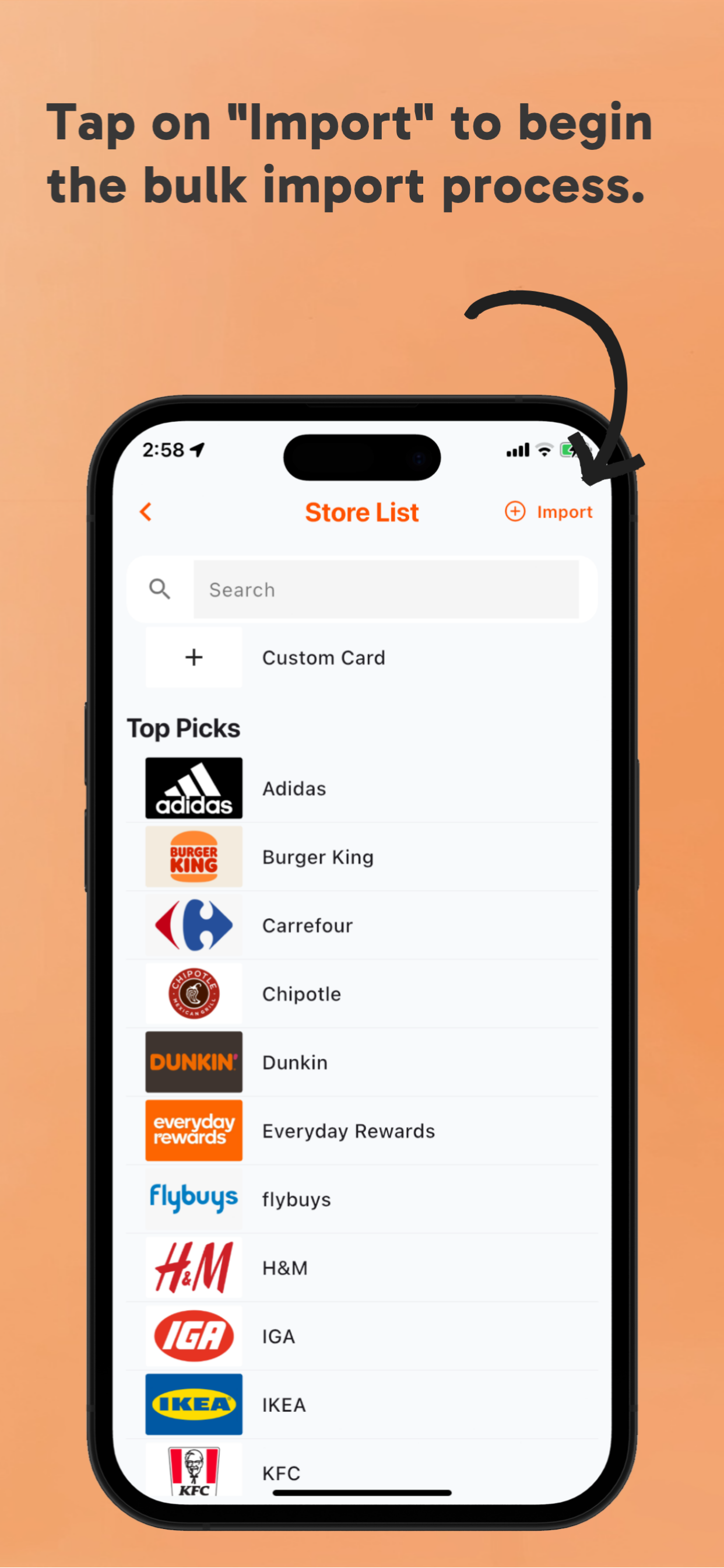 Import menu with Import option highlighted