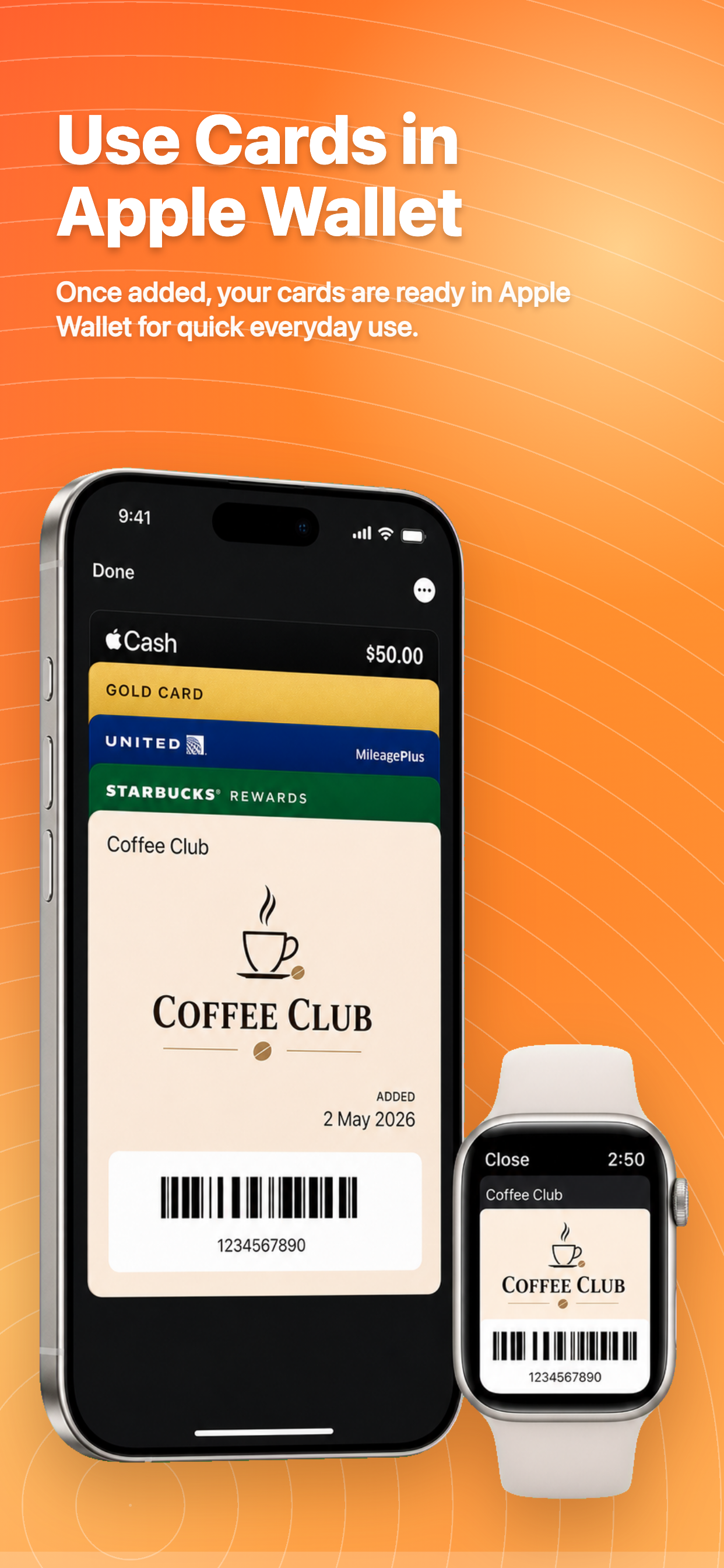 Supported loyalty cards added to Apple Wallet on iPhone and Apple Watch
